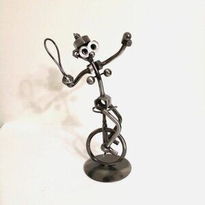 Hinz & Kunst Metal Sculpture Unicycle Tennis Nuts And Bolts‎ Steel 10"Hx5.5"W